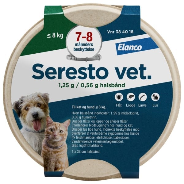 Seresto vet. halsbånd til kat og hund under 8 kg